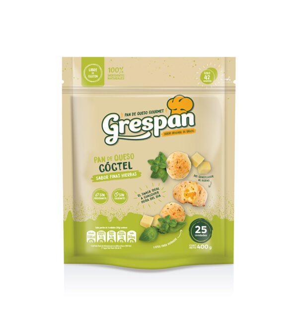 Pan de queso Cóctel sabor Finas Hierbas (Gauda , Orégano y Albahaca) 400grs con 25 unidades