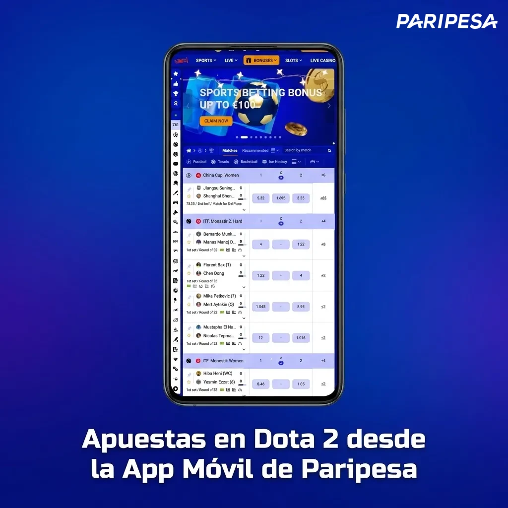 Person using smartphone to place Dota 2 esports bets on Paripesa mobile app with live match streaming interface