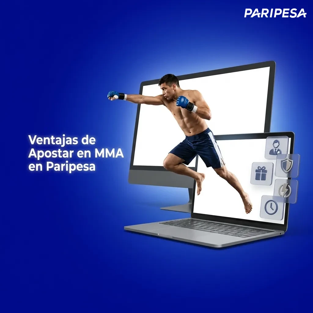 MMA fighter in octagon with Paripesa betting interface showing live odds and match statistics